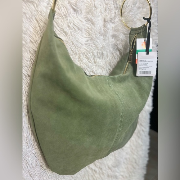 💚NWT-MARLON Made In Italy, GORGEOUS SAGE COLOR Genuine Calf Leather Suede Hobo💚💚 - Picture 6 of 16